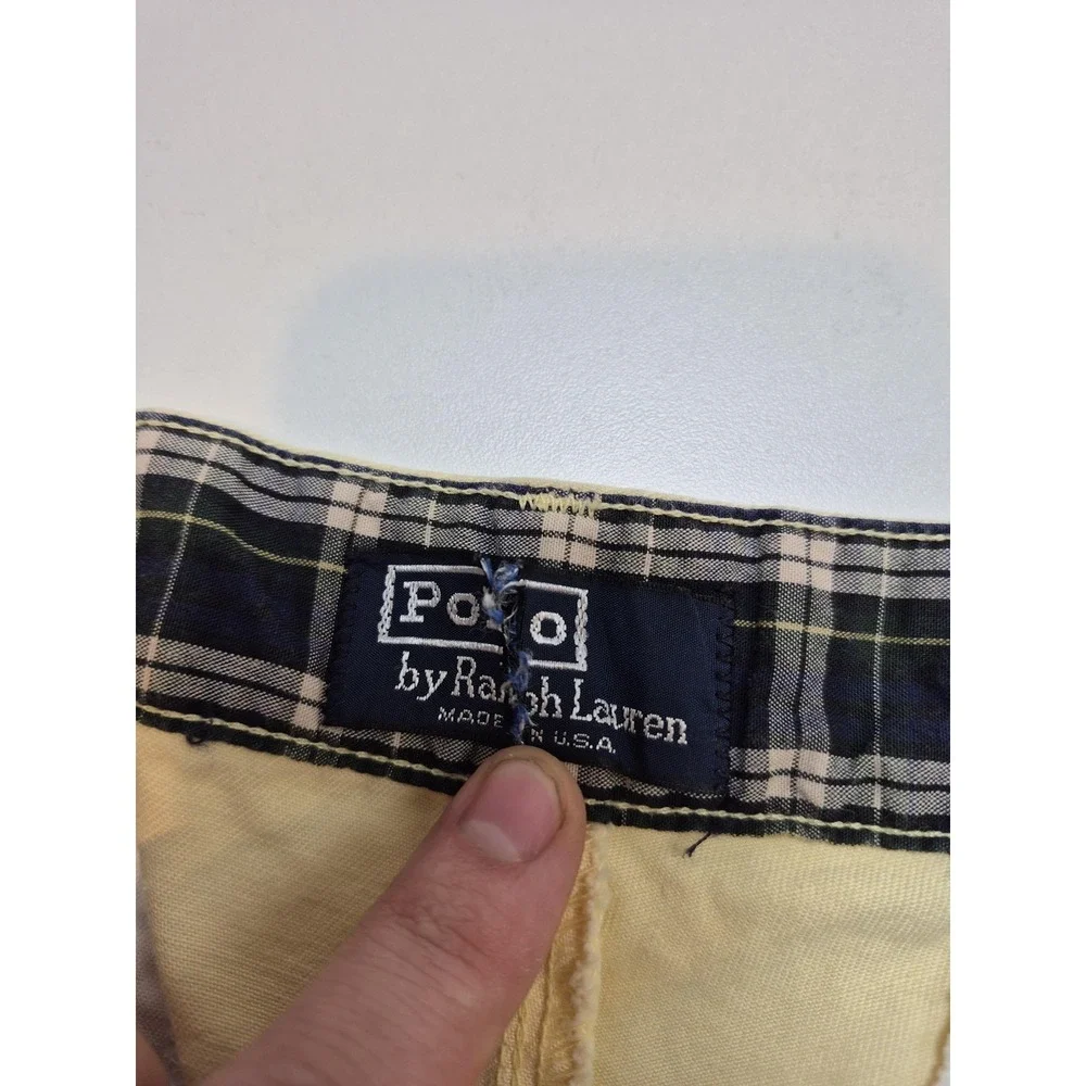 Polo Ralph Lauren Classic Golf Pants Mens 34x28 Yellow Pleated Chino USA FLAW